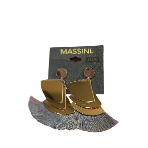 Massini Gold Fringe Dangle Drop Earrings - Picture 2 of 2